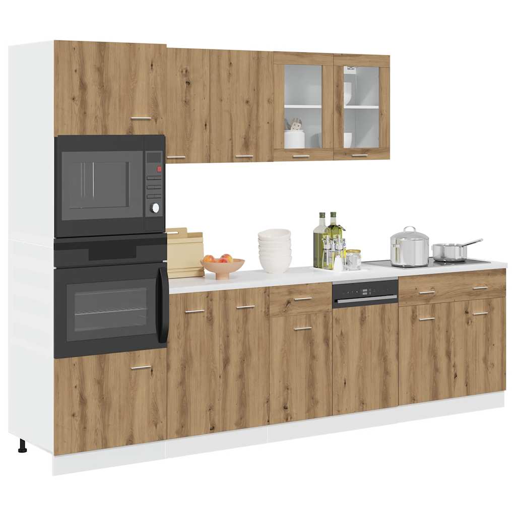 7-delige Keukenkastenset Lyon bewerkt hout artisanaal eikenkleurig – afbeelding 1
