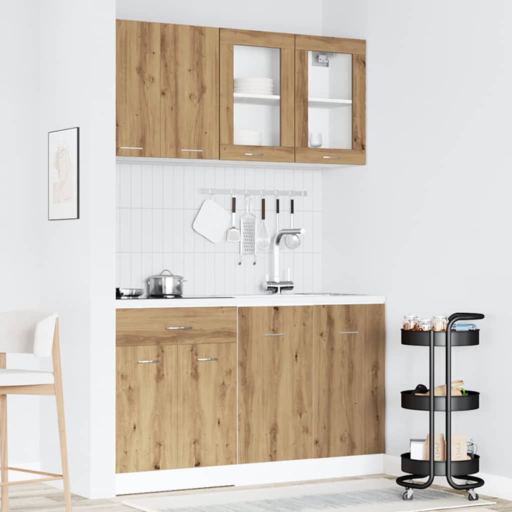 4-delige Keukenkastenset Lyon bewerkt hout artisanaal eikenkleurig