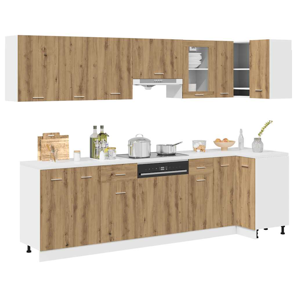 11-delige Keukenkastenset Lyon bewerkt hout artisanaal eiken