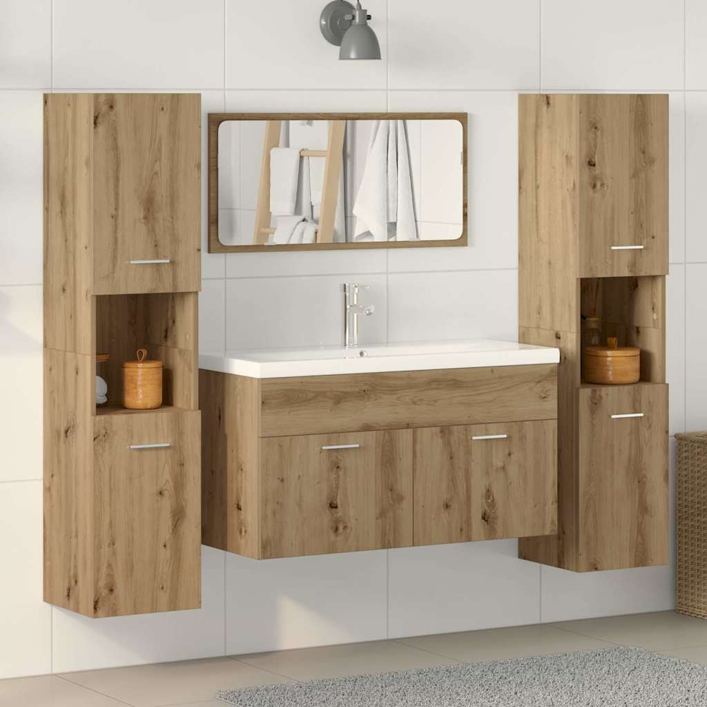 4-delige Badkamermeubelset bewerkt hout artisanaal eikenkleur