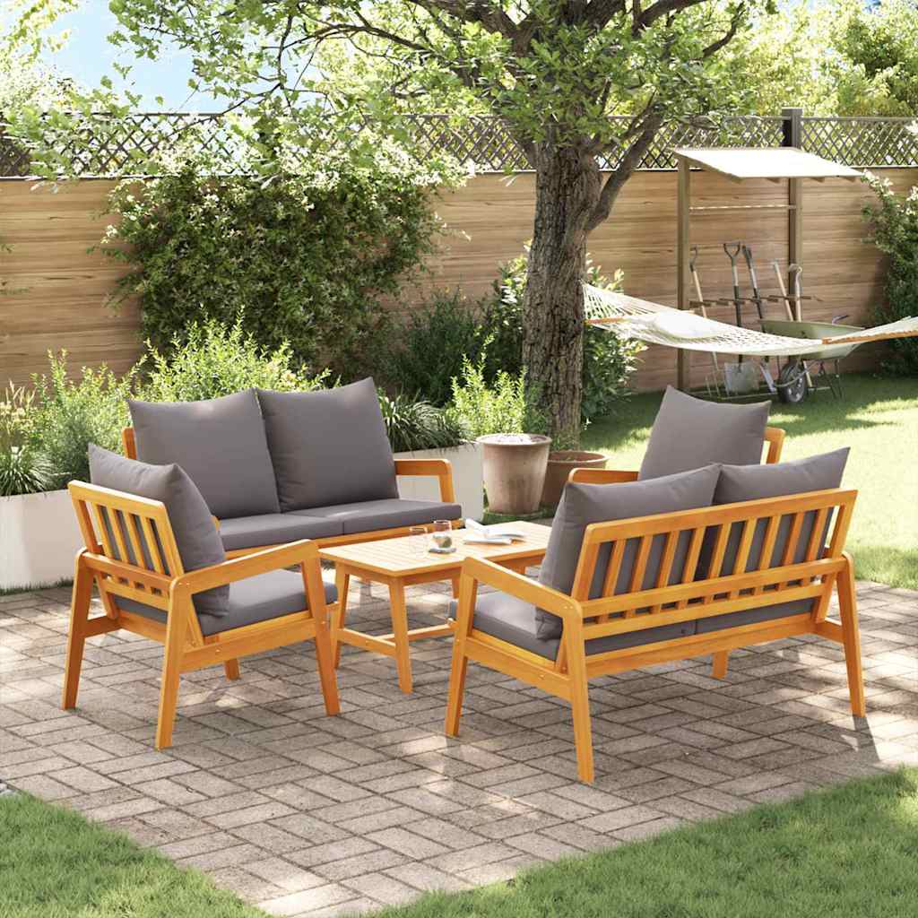 Bistroset met kussen 5 pcs Bruin Massief Acaciahout – afbeelding 1