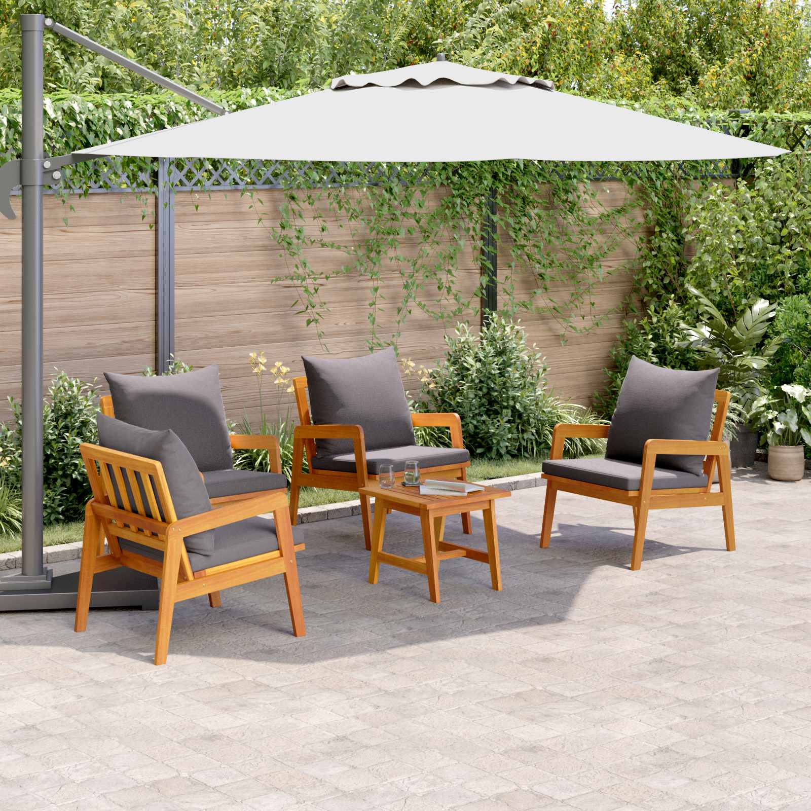 Bistroset met kussen 5 pcs Bruin Massief Acaciahout