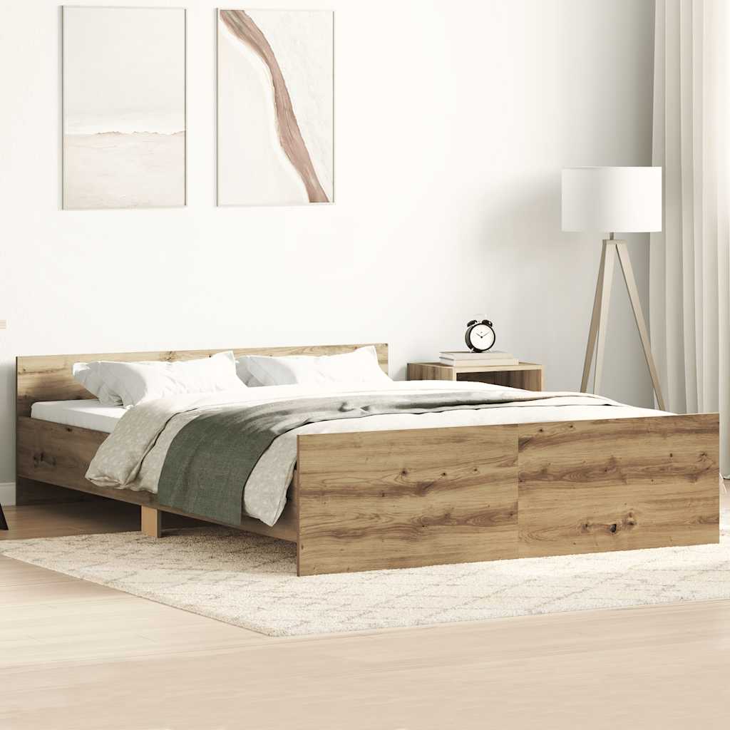 Bedframe zonder matras bewerkt hout artisanaal eikenkleurig – afbeelding 1