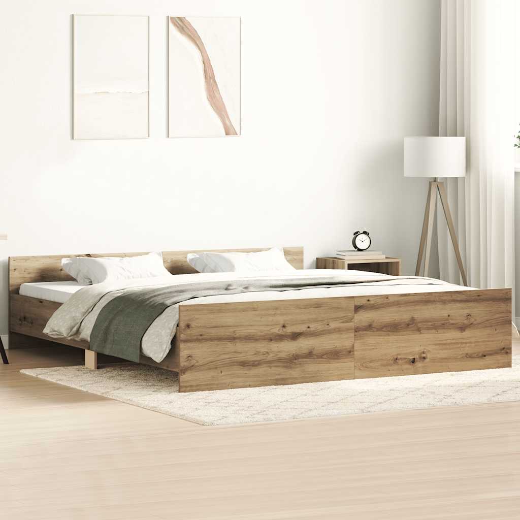 Bedframe zonder matras spaanplaat artisanaal eikenkleurig – afbeelding 1