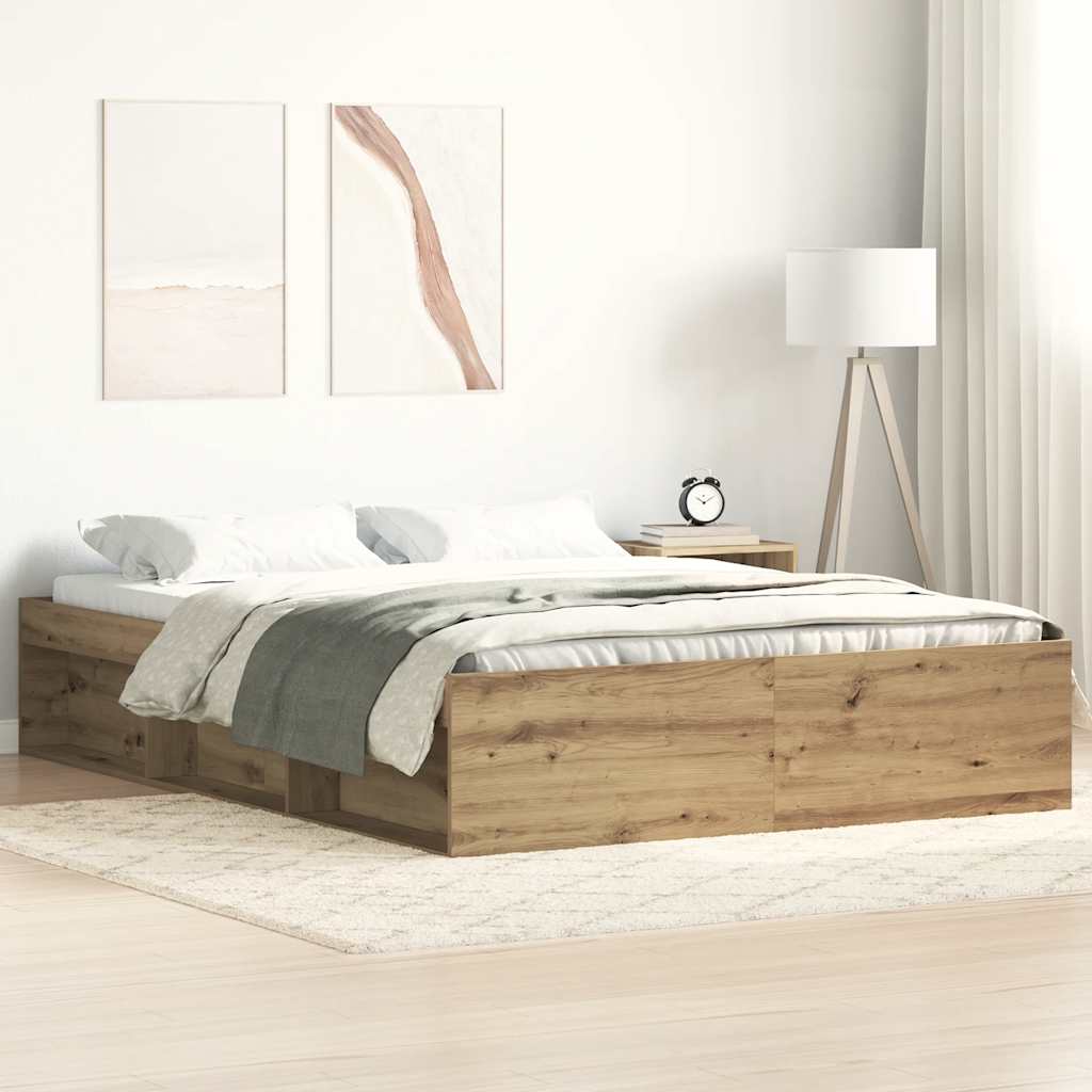 Bedframe zonder matras spaanplaat artisanaal eikenkleurig – afbeelding 1