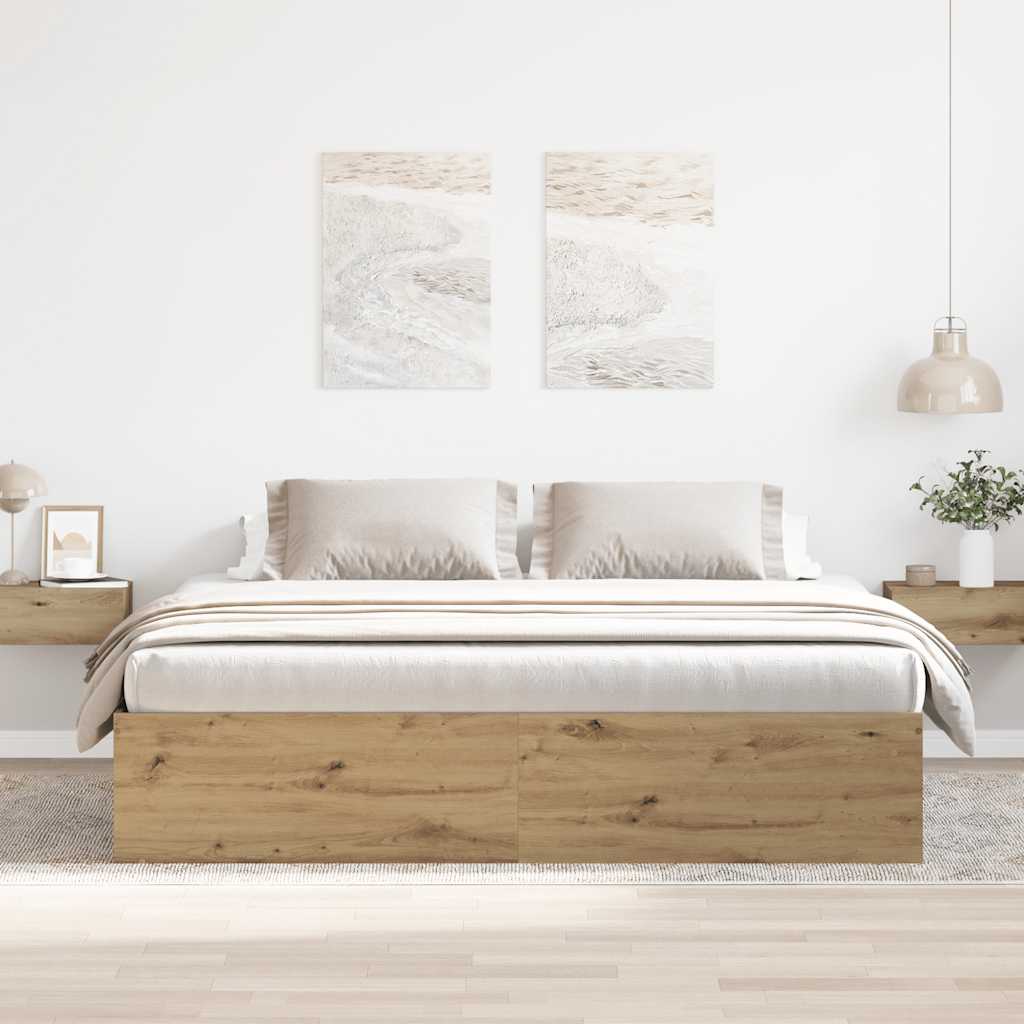Bedframe zonder matras spaanplaat artisanaal eikenkleurig – afbeelding 1