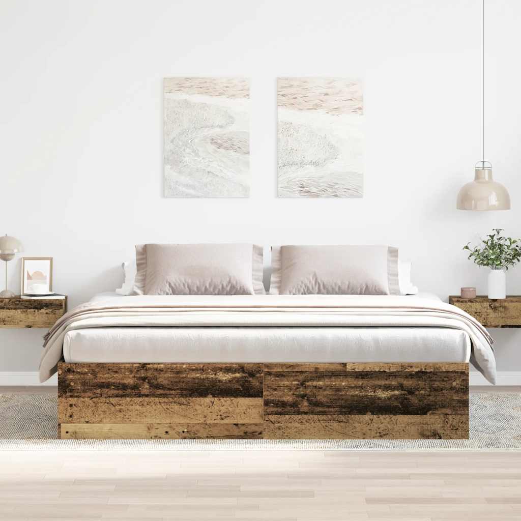 Bedframe zonder matras 200x200 cm bewerkt hout oud hout – afbeelding 1