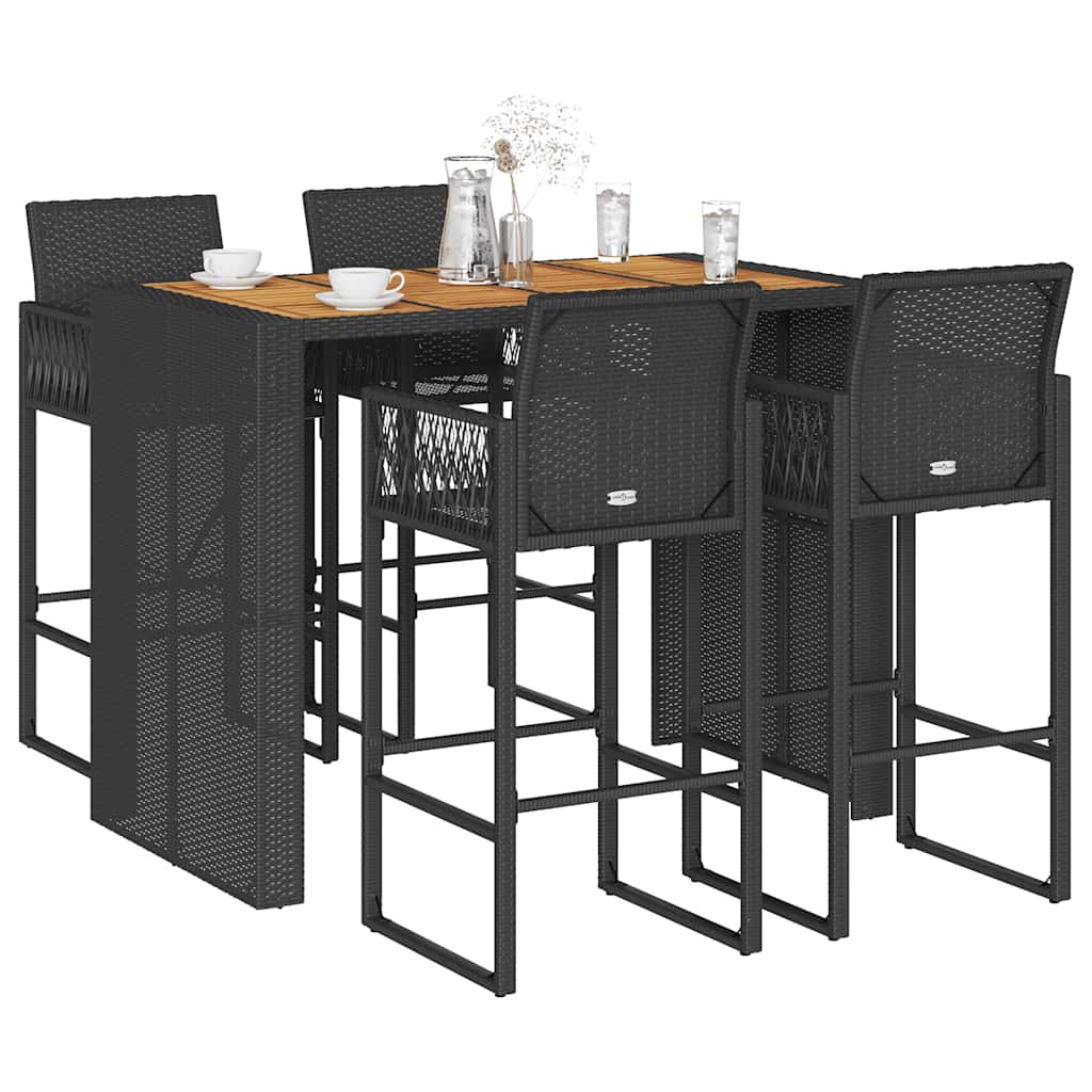 5-delige Tuinbarset zonder kussens poly rattan acacia zwart – afbeelding 1