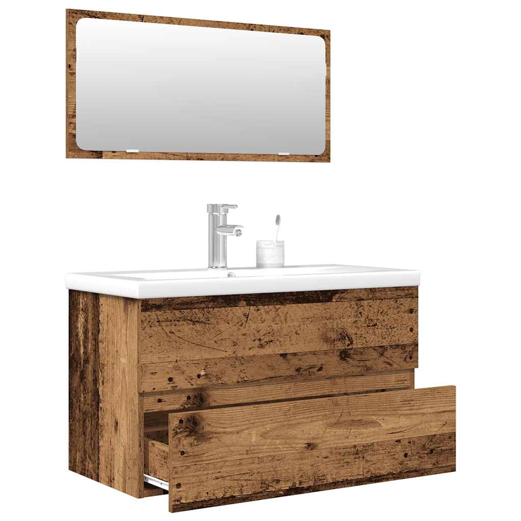 3-delige Badkamermeubelset bewerkt hout oud houtkleurig – afbeelding 1