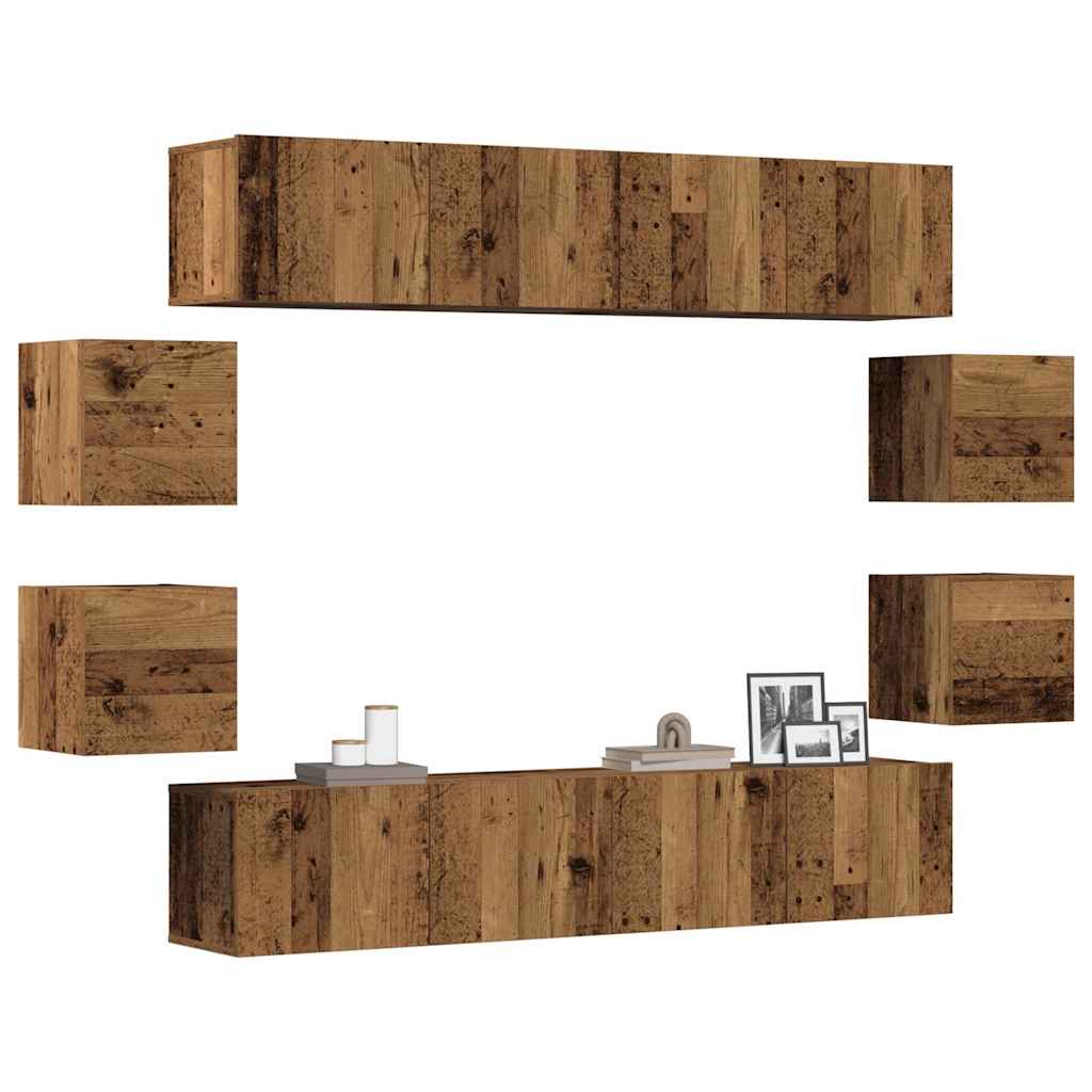 8-delig Tv-meubelset wandmontage bewerkt hout oud houtkleurig – afbeelding 1
