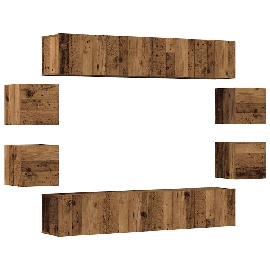 8-delig Tv-meubelset wandmontage bewerkt hout oud houtkleurig – afbeelding 2