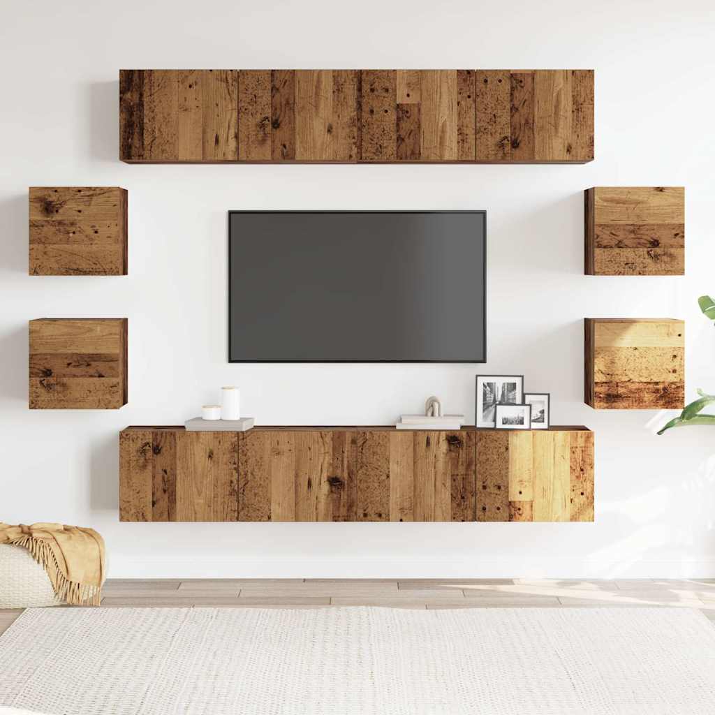 8-delig Tv-meubelset wandmontage bewerkt hout oud houtkleurig – afbeelding 3