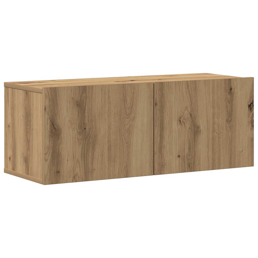 8-delig Tv-meubelset wandmontage bewerkt hout artisanaal eiken – afbeelding 4