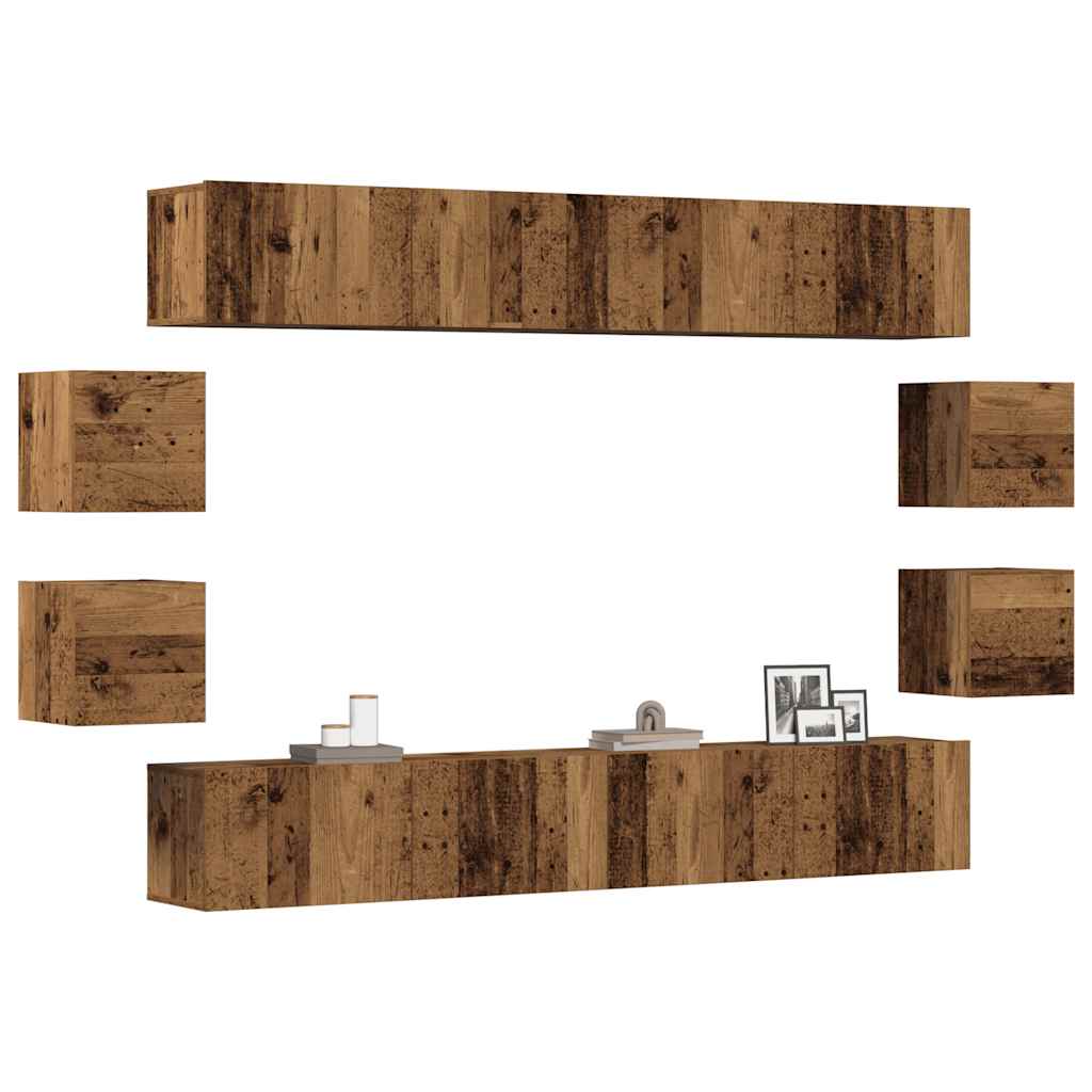 8-delig Tv-meubelset wandmontage bewerkt hout oud houtkleurig