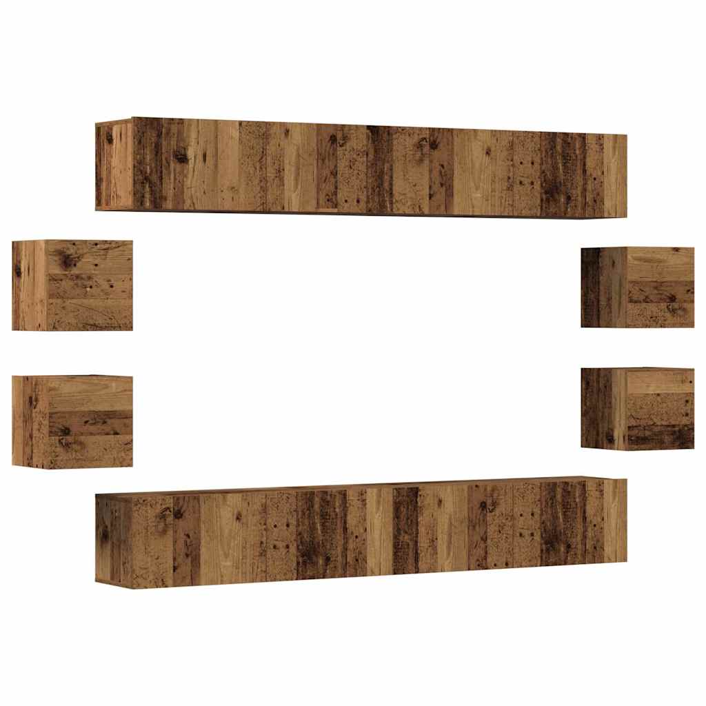 8-delig Tv-meubelset wandmontage bewerkt hout oud houtkleurig – afbeelding 2