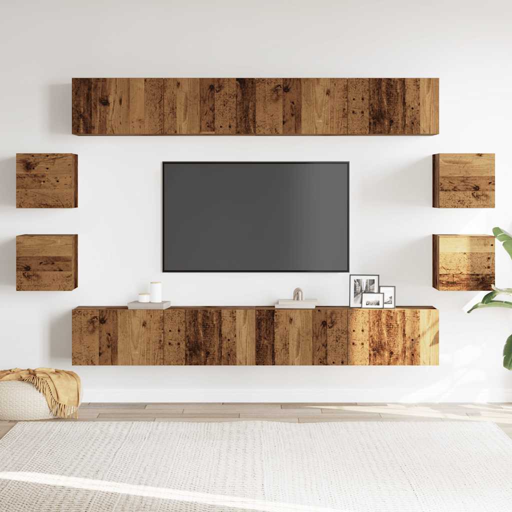 8-delig Tv-meubelset wandmontage bewerkt hout oud houtkleurig – afbeelding 3