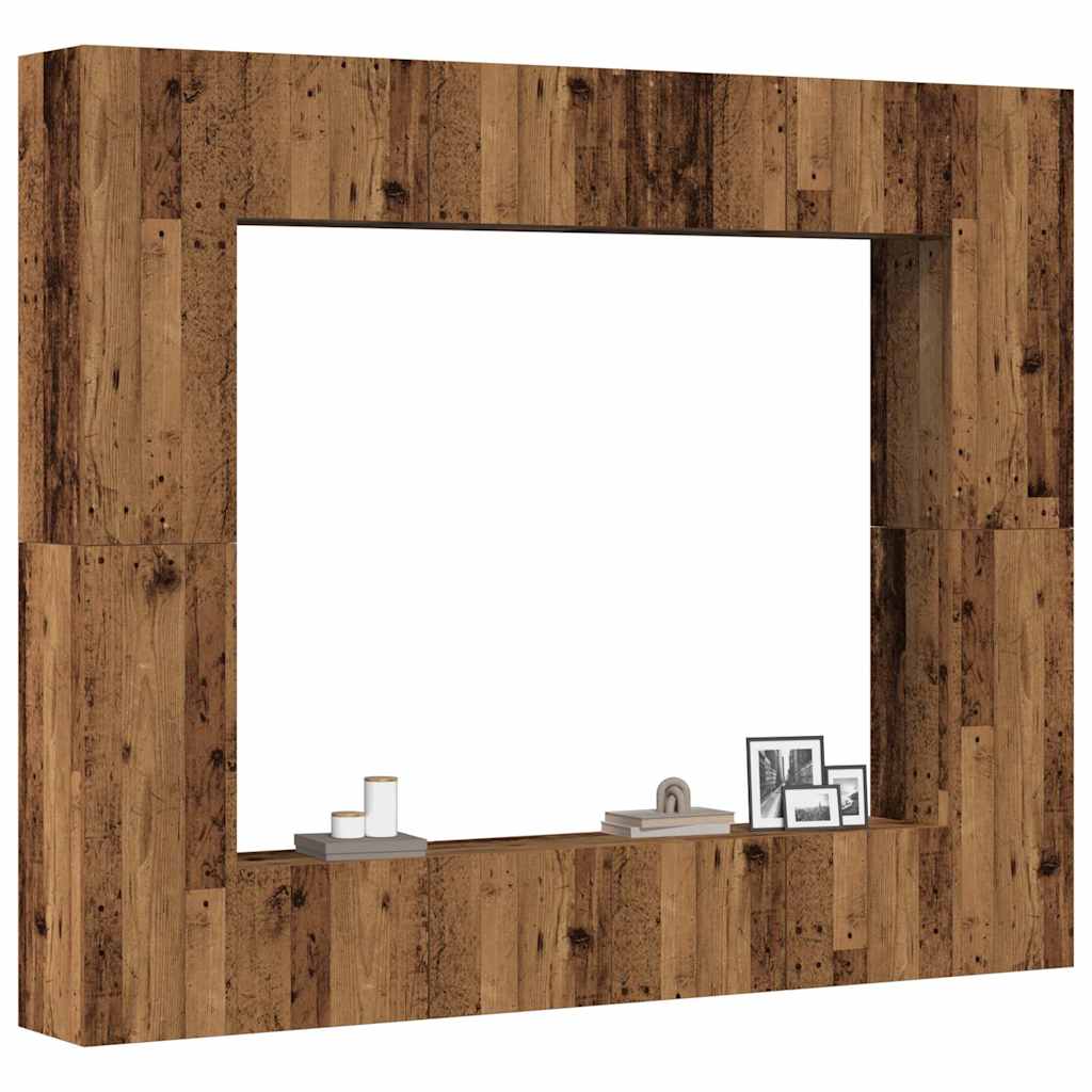 8-delig Tv-meubelset wandmontage bewerkt hout oud houtkleurig