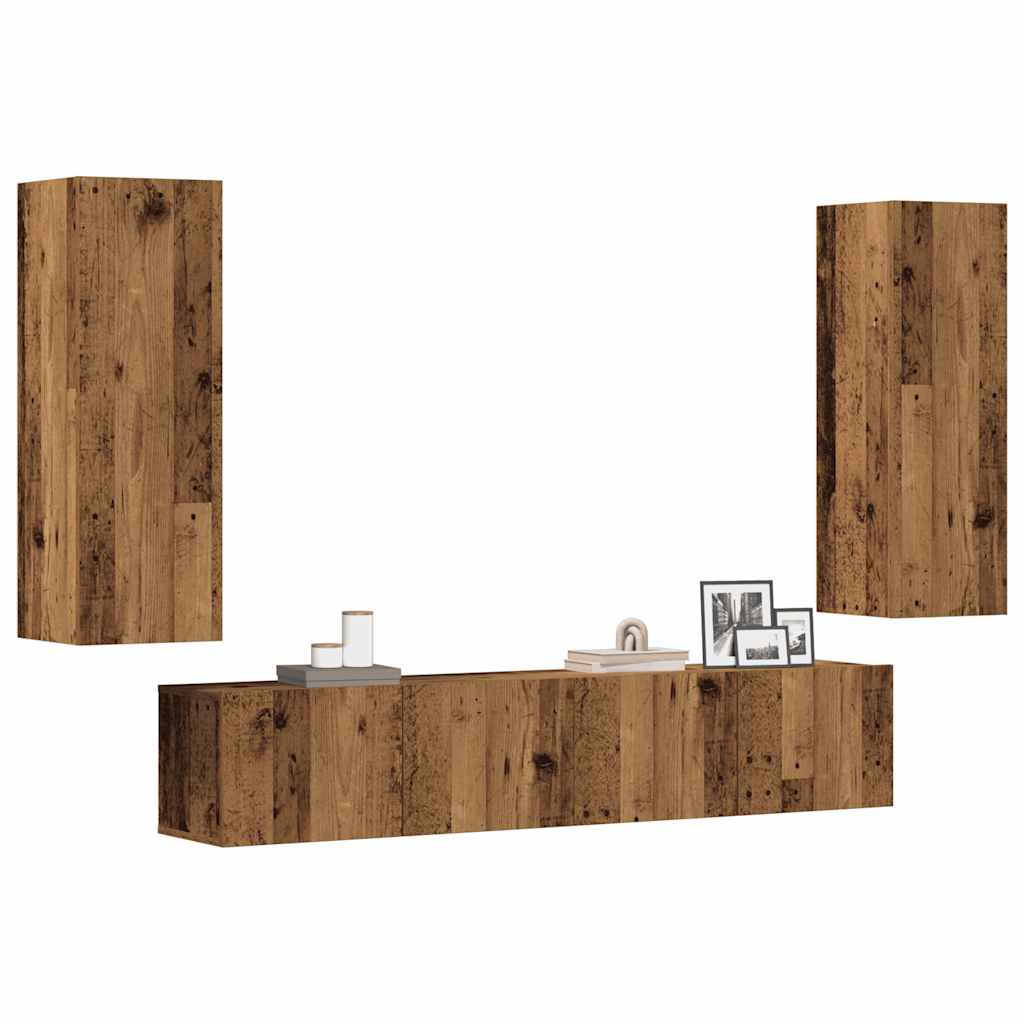 Tv-wandkasten 4 st bewerkt hout oud houtkleurig – afbeelding 1