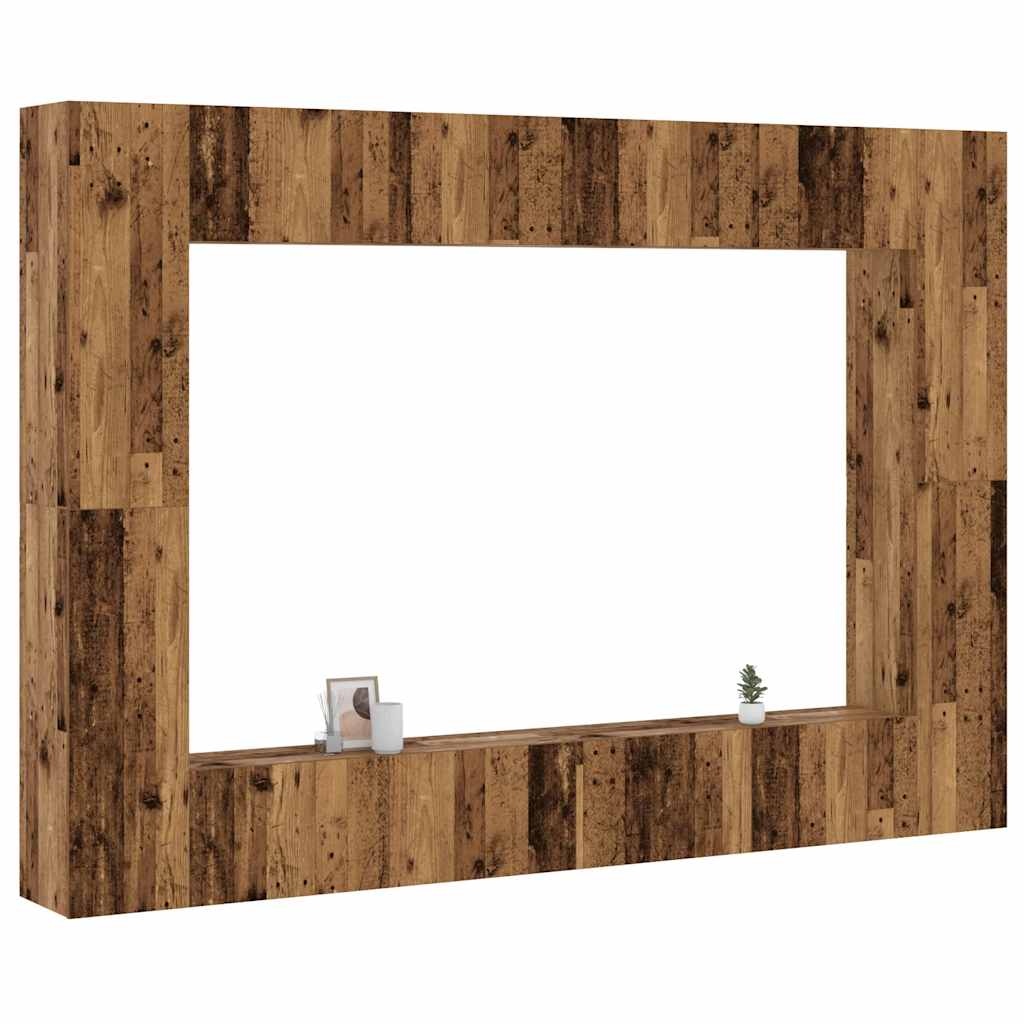 8-delig Tv-meubelset wandmontage bewerkt hout oud houtkleurig