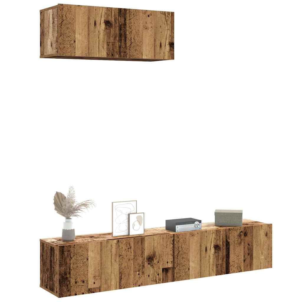 3-delig Tv-meubelset wandmontage bewerkt hout oud houtkleurig – afbeelding 1