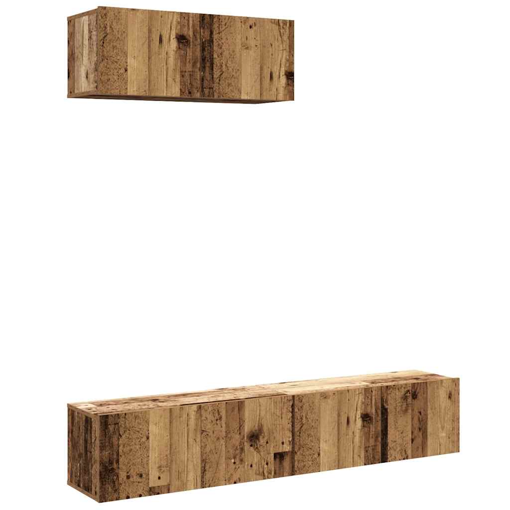 3-delig Tv-meubelset wandmontage bewerkt hout oud houtkleurig – afbeelding 2