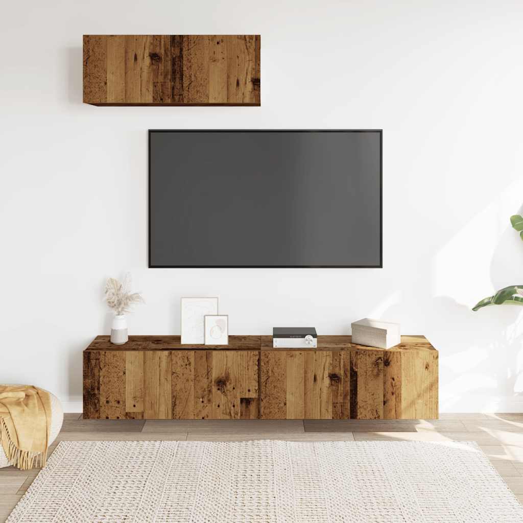 3-delig Tv-meubelset wandmontage bewerkt hout oud houtkleurig – afbeelding 3