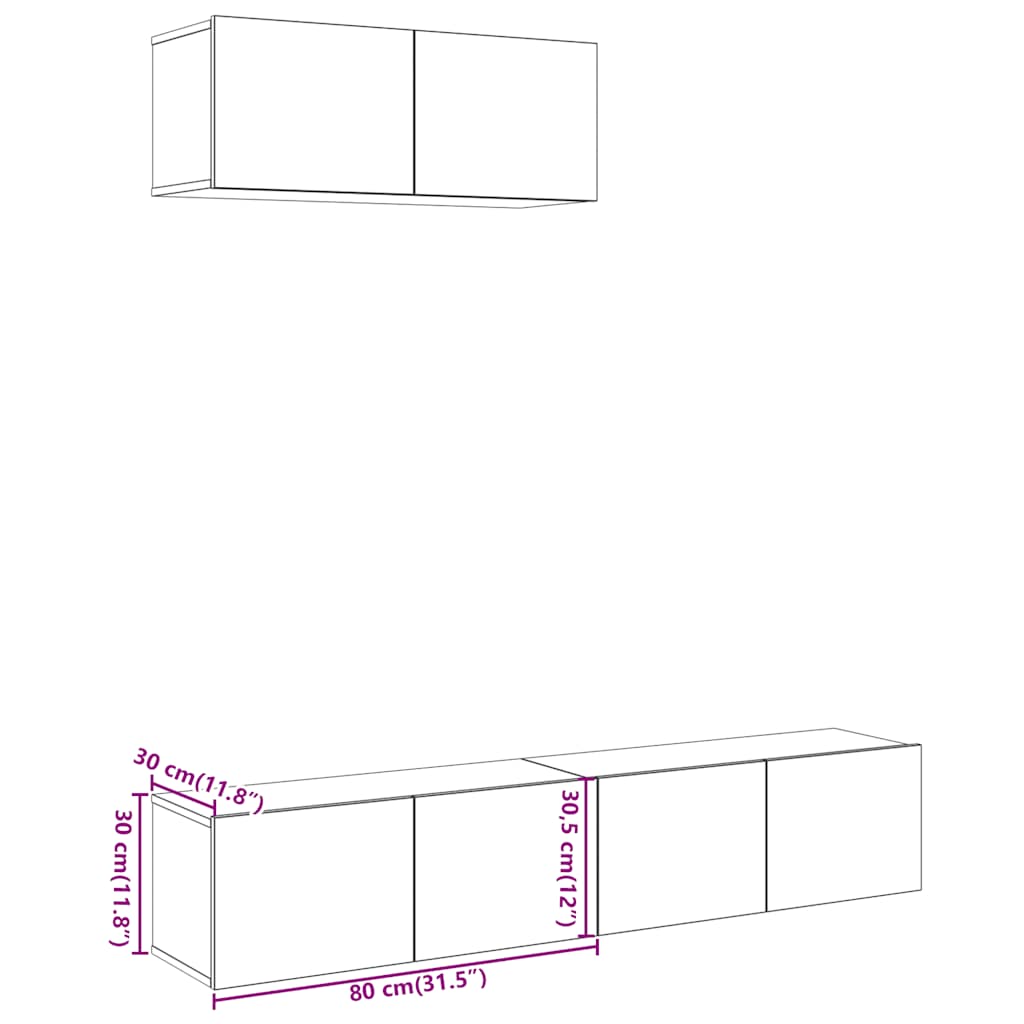 3-delig Tv-meubelset wandmontage bewerkt hout oud houtkleurig – afbeelding 7