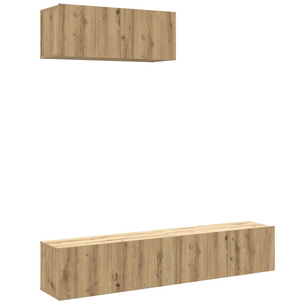 3-delig Tv-meubelset wandmontage bewerkt hout artisanaal eiken – afbeelding 2