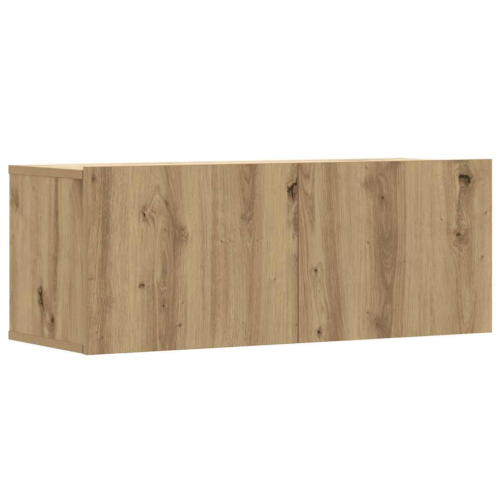 3-delig Tv-meubelset wandmontage bewerkt hout artisanaal eiken – afbeelding 4