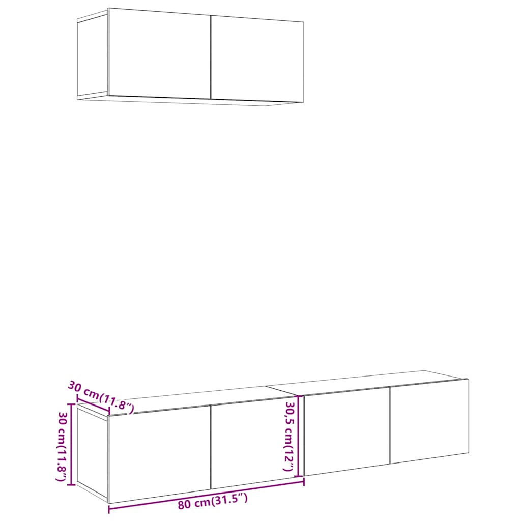 3-delig Tv-meubelset wandmontage bewerkt hout artisanaal eiken – afbeelding 7