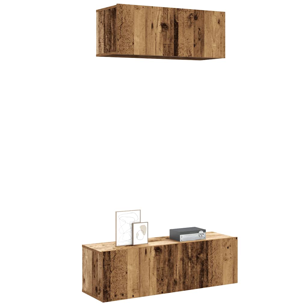 2-delig Tv-meubelset wandmontage bewerkt hout oud houtkleurig – afbeelding 1