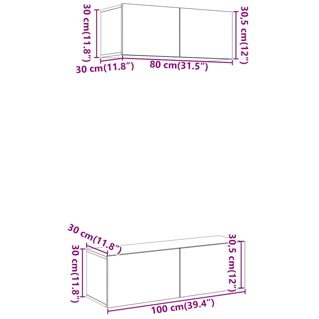 2-delig Tv-meubelset wandmontage bewerkt hout oud houtkleurig – afbeelding 10