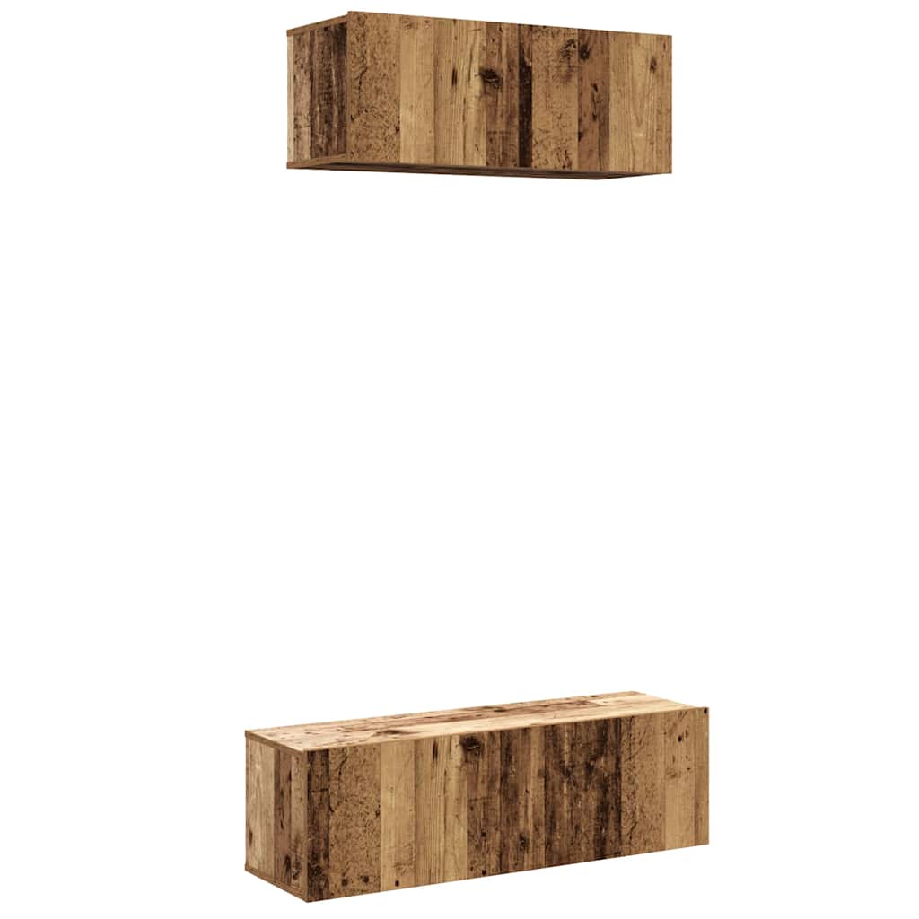 2-delig Tv-meubelset wandmontage bewerkt hout oud houtkleurig – afbeelding 2