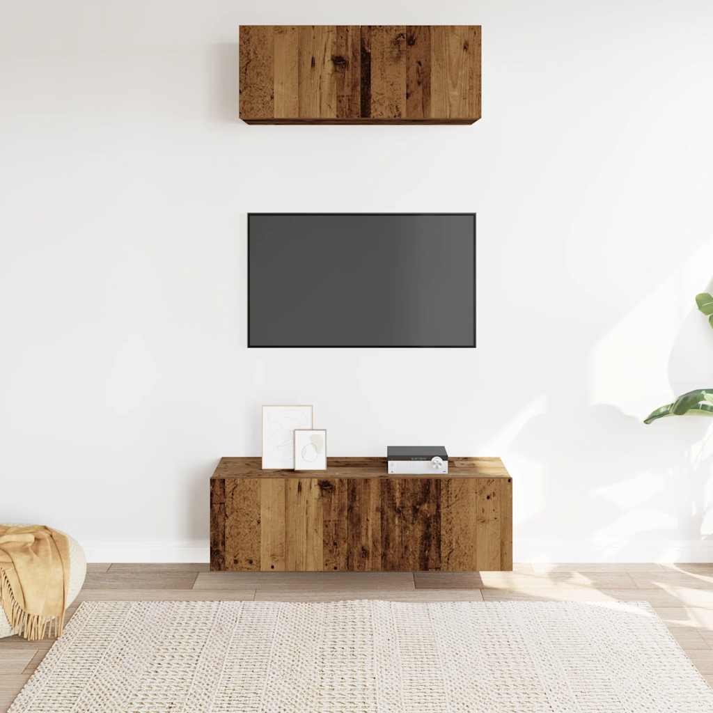 2-delig Tv-meubelset wandmontage bewerkt hout oud houtkleurig – afbeelding 3