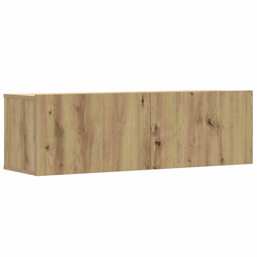 2-delig Tv-meubelset wandmontage bewerkt hout artisanaal eiken – afbeelding 4