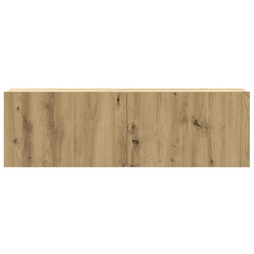 2-delig Tv-meubelset wandmontage bewerkt hout artisanaal eiken – afbeelding 5