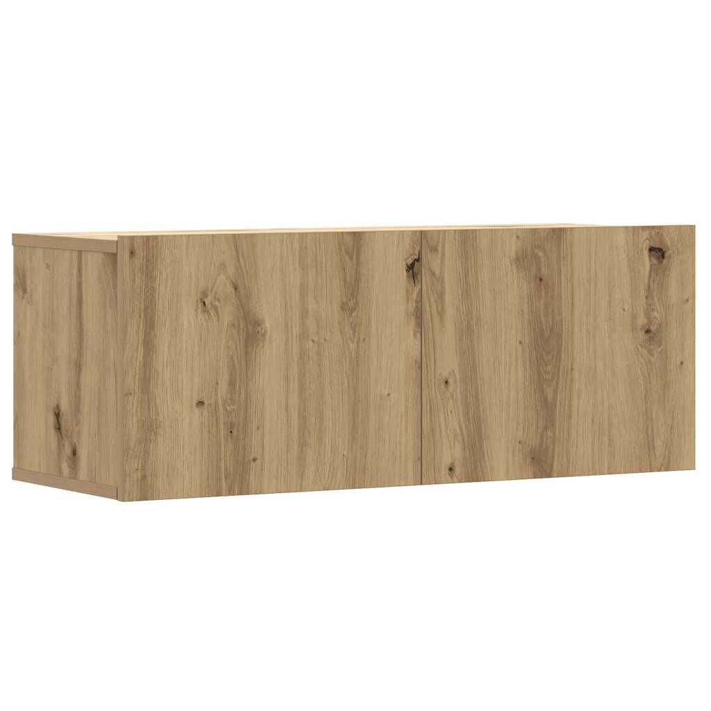 2-delig Tv-meubelset wandmontage bewerkt hout artisanaal eiken – afbeelding 6