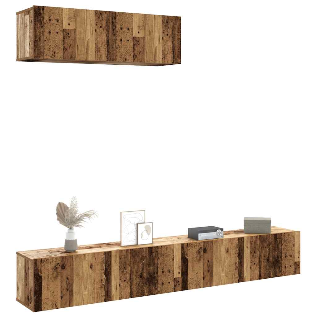 Tv-wandmeubelen 3 st 100x30x30 cm bewerkt hout oud houtkleurig – afbeelding 1