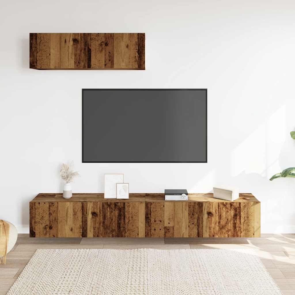 Tv-wandmeubelen 3 st 100x30x30 cm bewerkt hout oud houtkleurig – afbeelding 3