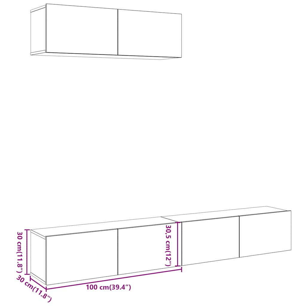 Tv-wandmeubelen 3 st 100x30x30 cm bewerkt hout oud houtkleurig – afbeelding 7
