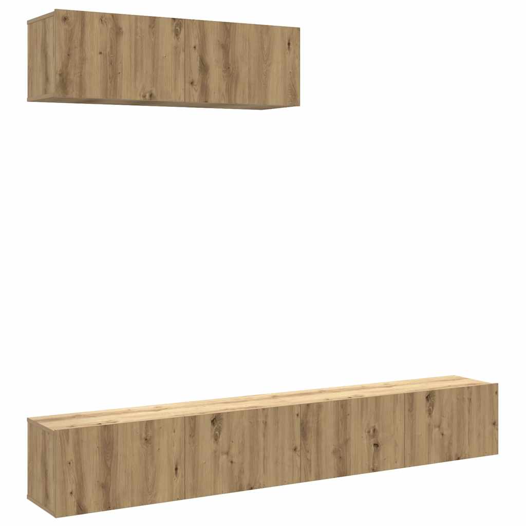 Tv-wandkasten 3 st 100x30x30 cm bewerkt hout artisanaal eiken – afbeelding 2