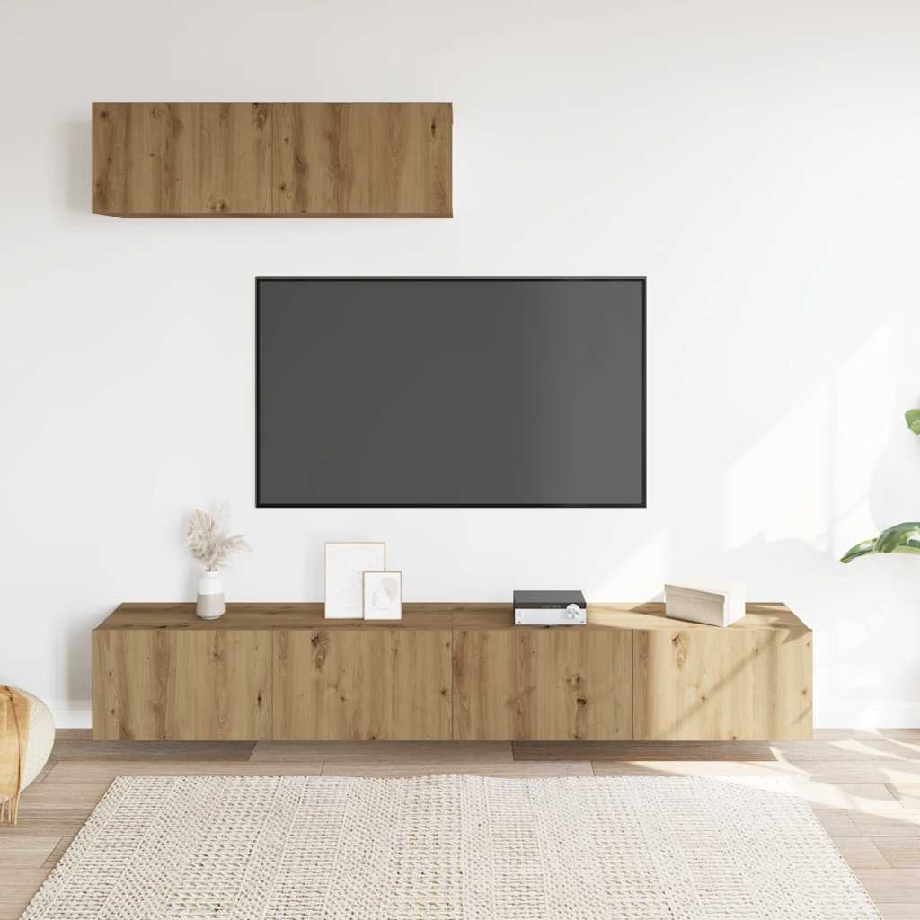 Tv-wandkasten 3 st 100x30x30 cm bewerkt hout artisanaal eiken – afbeelding 3