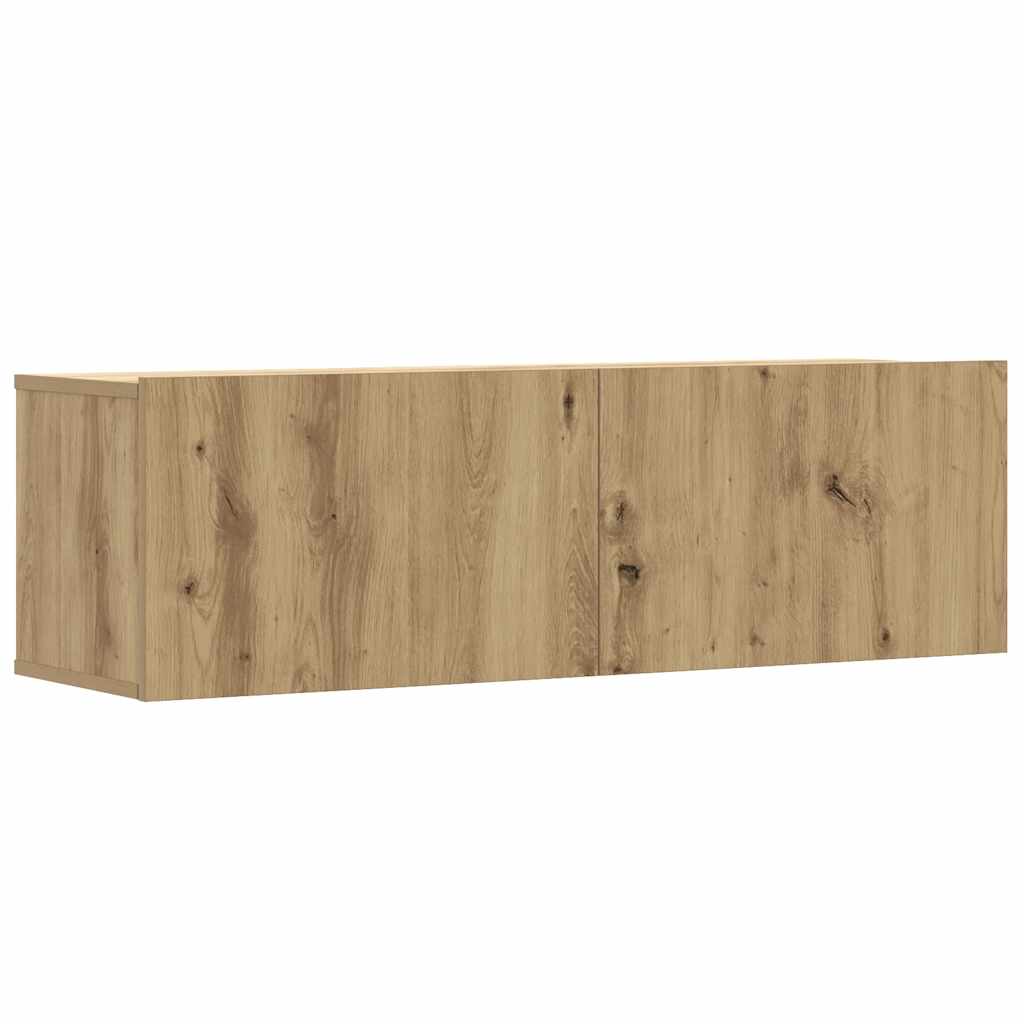 Tv-wandkasten 3 st 100x30x30 cm bewerkt hout artisanaal eiken – afbeelding 4