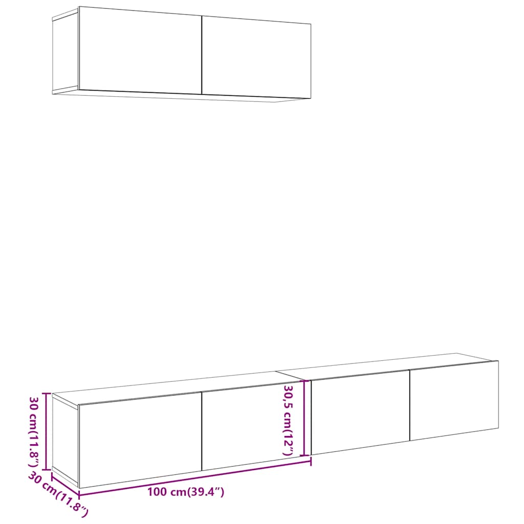 Tv-wandkasten 3 st 100x30x30 cm bewerkt hout artisanaal eiken – afbeelding 7