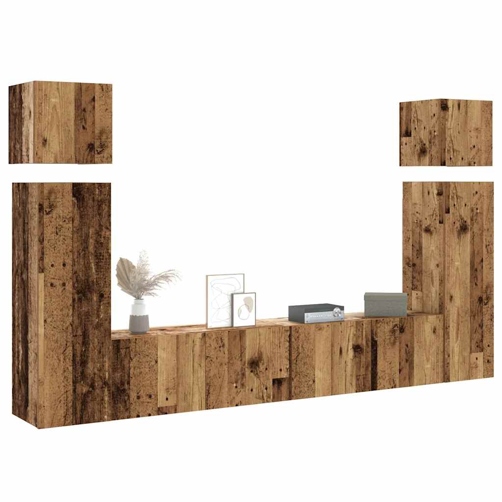 8-delig Tv-meubelset wandmontage bewerkt hout oud houtkleurig – afbeelding 1