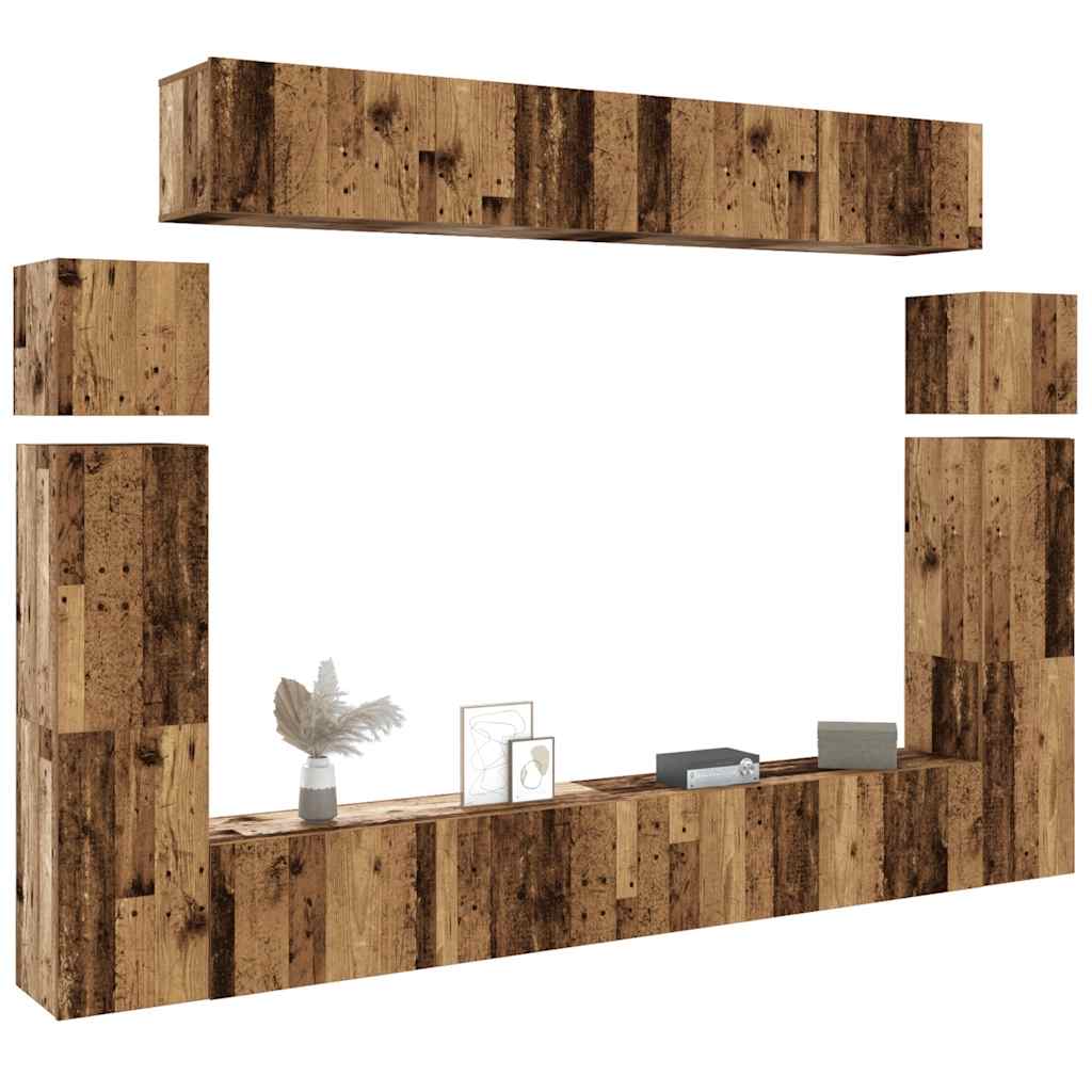 8-delig Tv-meubelset wandmontage bewerkt hout oud houtkleurig – afbeelding 1