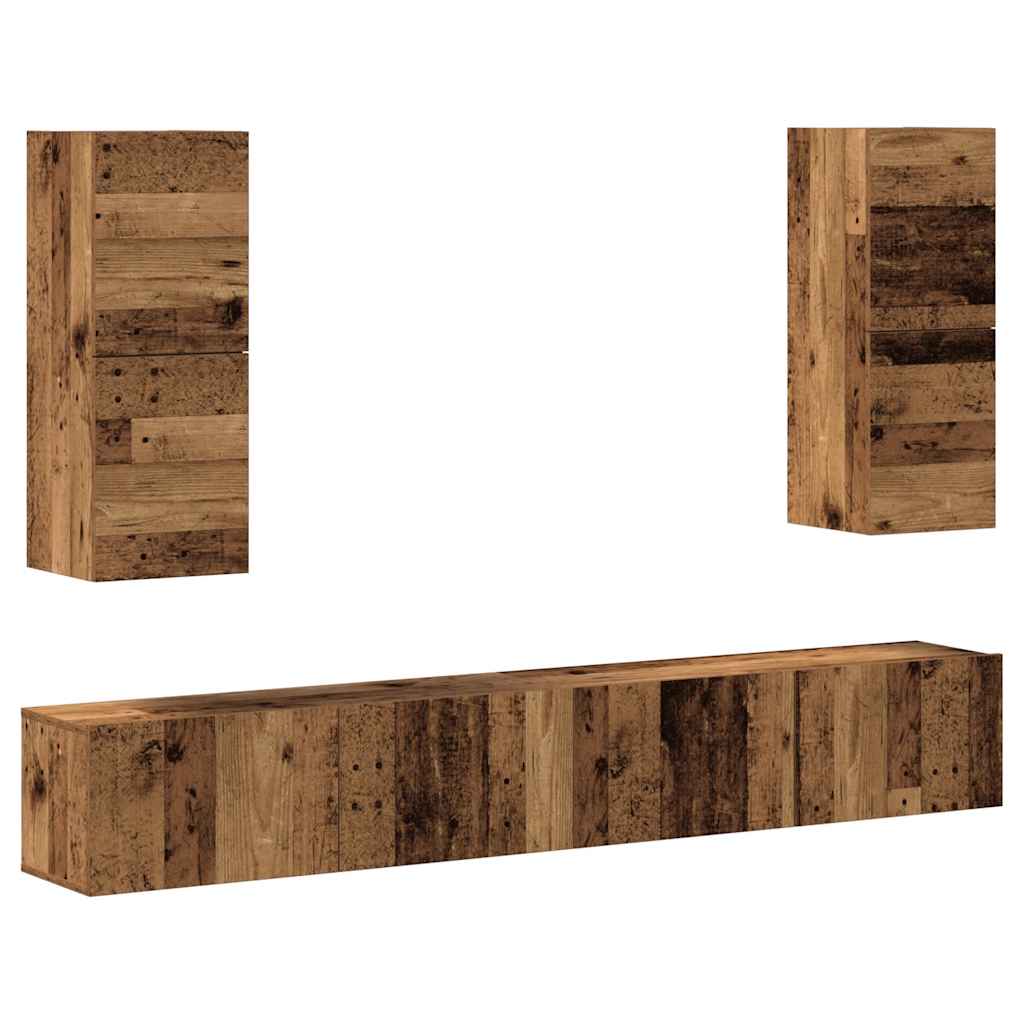 4-delig Tv-meubelset wandmontage bewerkt hout oud houtkleurig – afbeelding 2