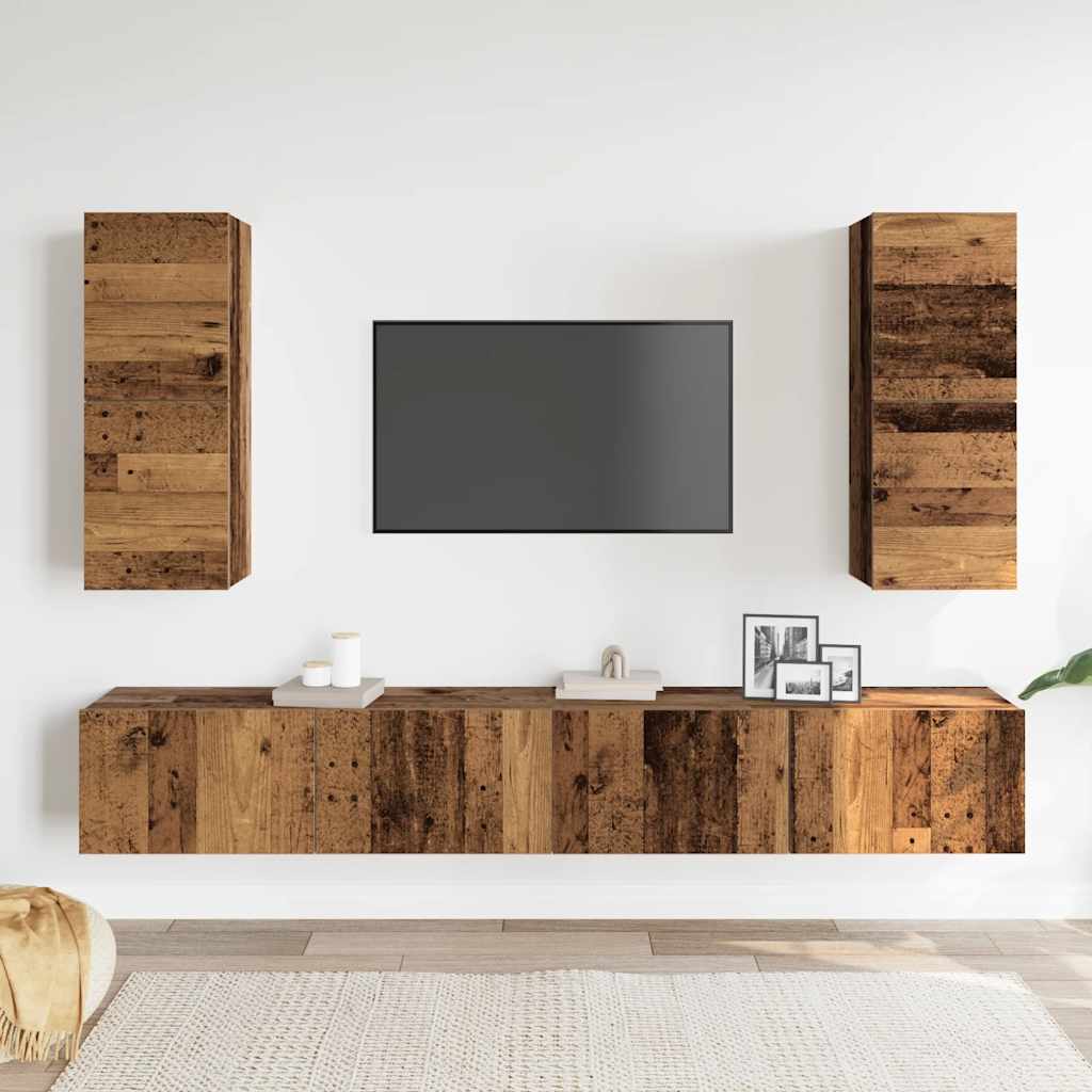 4-delig Tv-meubelset wandmontage bewerkt hout oud houtkleurig – afbeelding 3