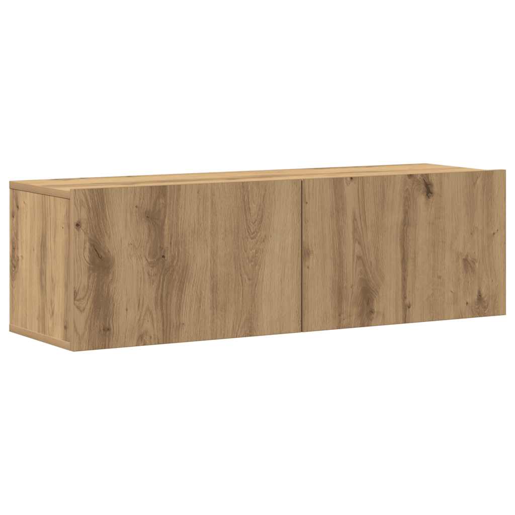 4-delig Tv-meubelset wandmontage bewerkt hout artisanaal eiken – afbeelding 4