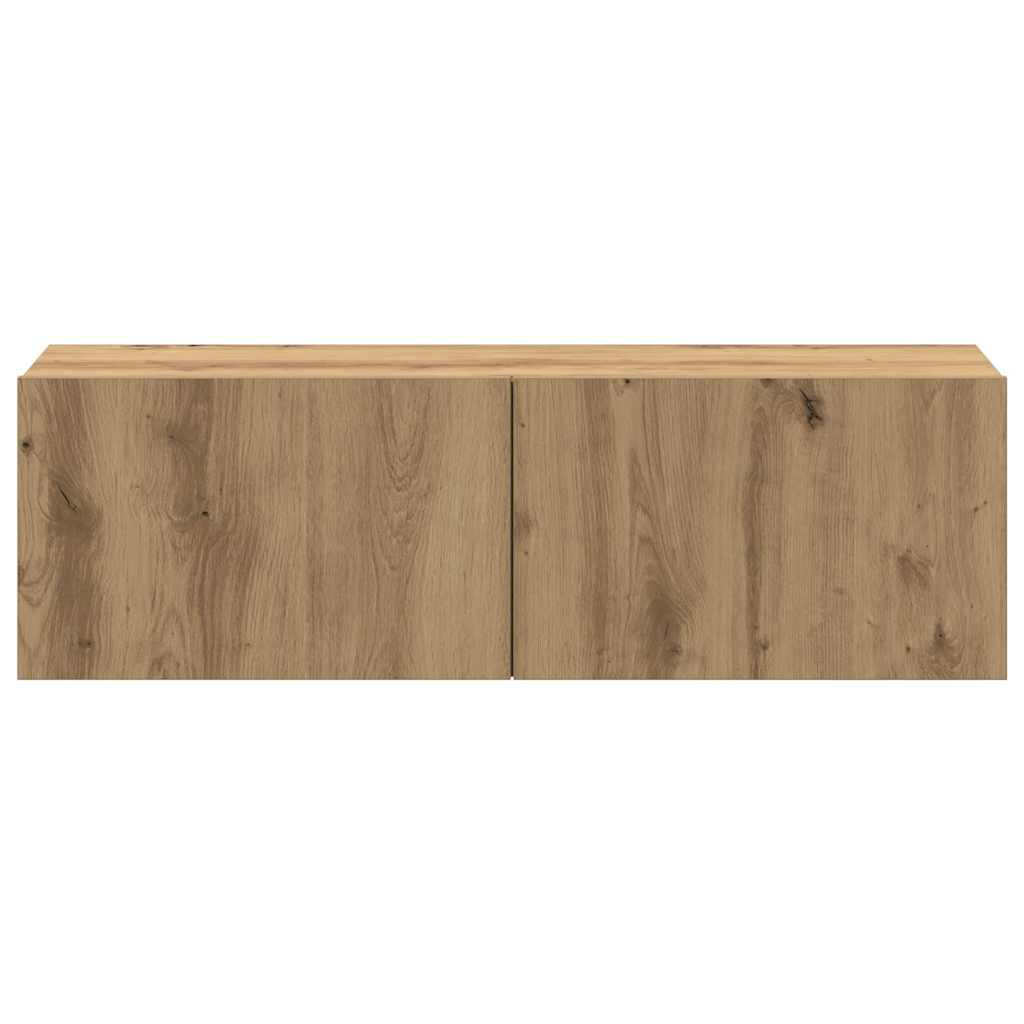 4-delig Tv-meubelset wandmontage bewerkt hout artisanaal eiken – afbeelding 5